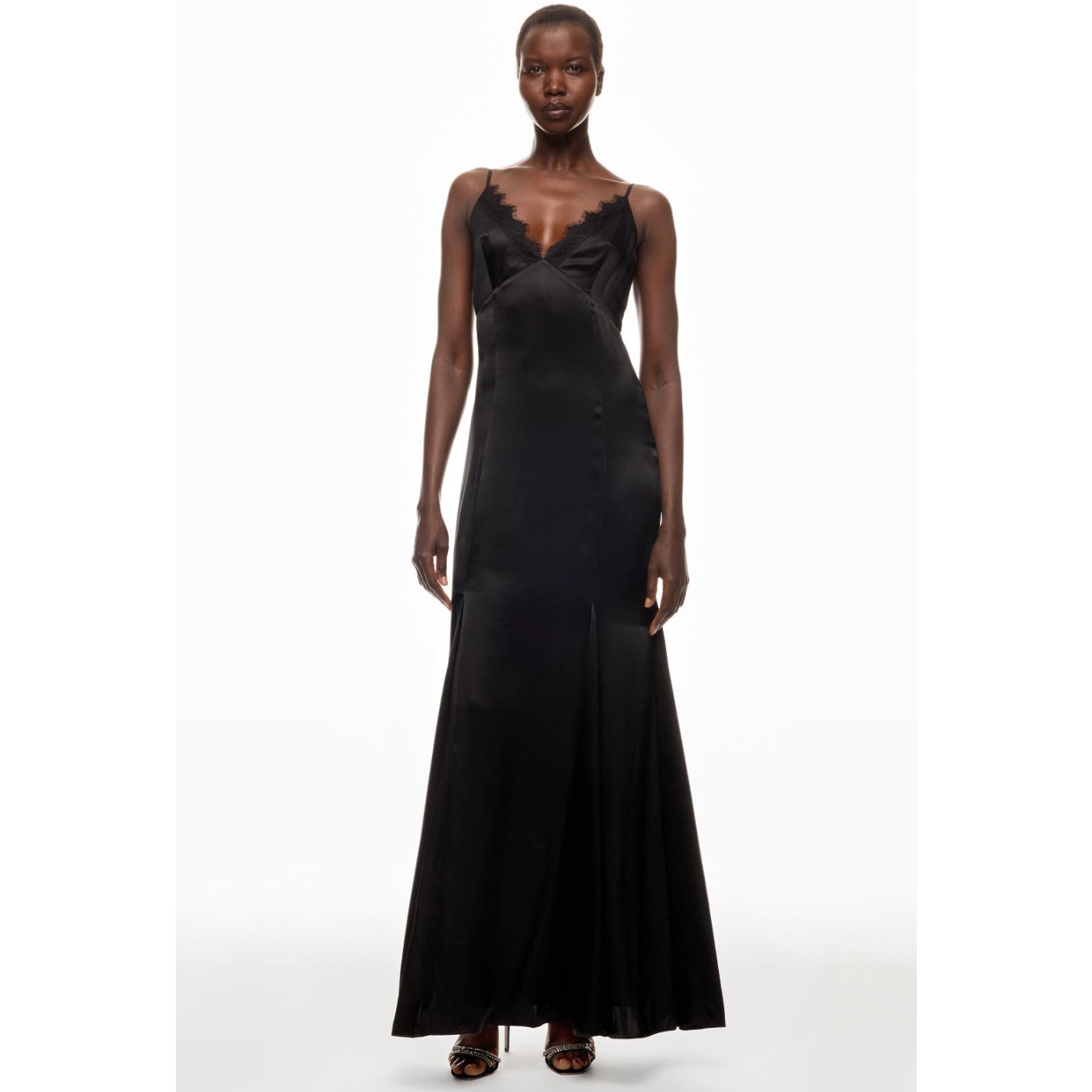 L'agence Zanna Black Lace Trim Maxi Gown Formal Cocktail Dress Size 4